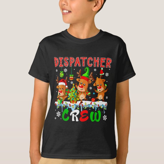 Dispatcher Crew Three Cute Santa Elf Reindeers Xma T Shirt (Framsida)
