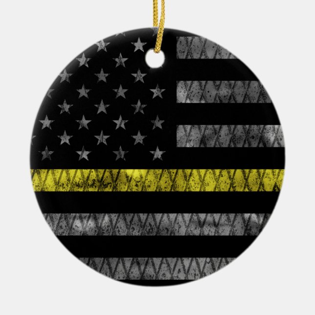 Dispatcher Thin Gult Line-Flagga Julgransprydnad Keramik (Framsidan)