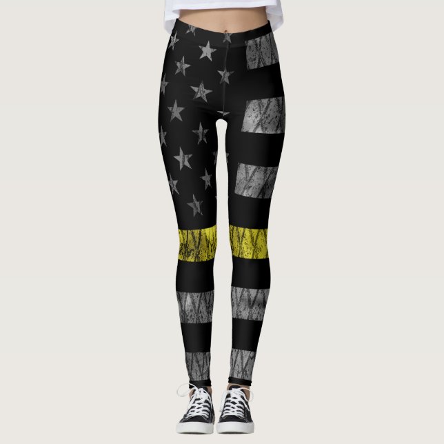 Dispatcher Thin Gult Line-Flagga Leggings (Framsida)