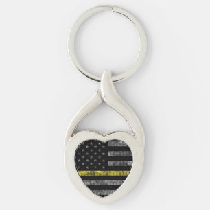 Dispatcher Thin Gult Line-Flagga Twisted Heart Silverfärgad Nyckelring