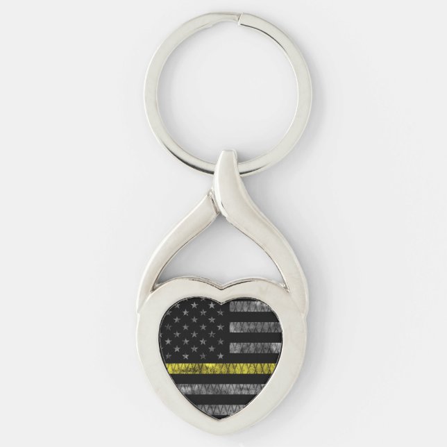 Dispatcher Thin Gult Line-Flagga Twisted Heart Silverfärgad Nyckelring (Framsidan)