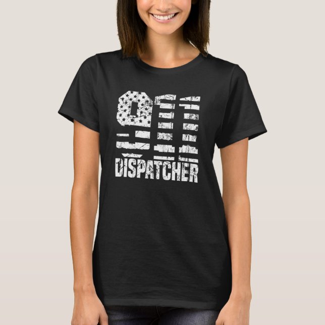 Dispatcher Us Flag - Thin Gold Line Police 911 Dis T Shirt (Framsida)