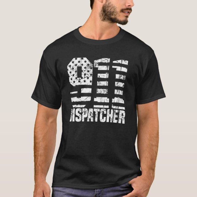 Dispatcher Us Flag - Thin Gold Line Police 911 Dis T Shirt (Framsida)
