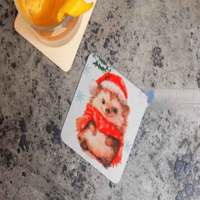 Disposable Christmas Drink Coasters - Cute Hedgeho Underlägg Papper Kvadrat (Skapare uppladdad)