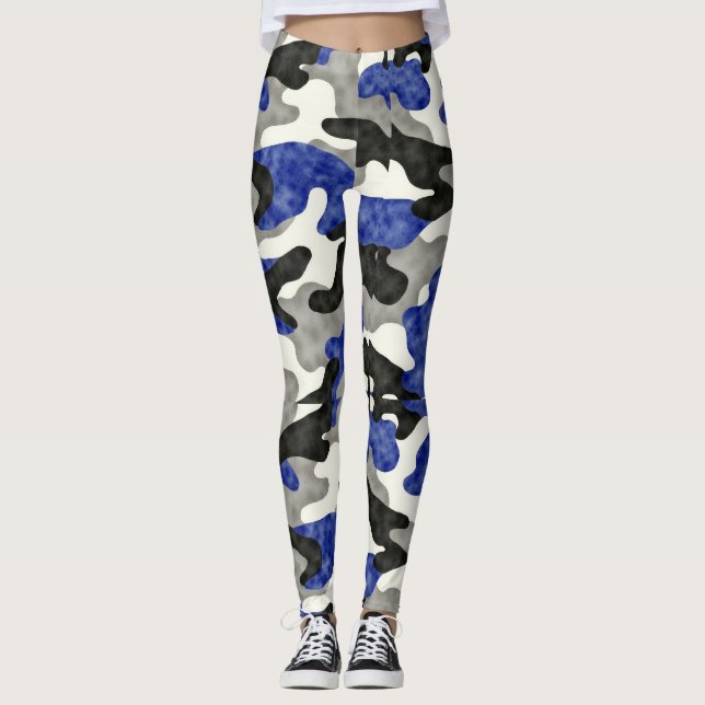 Disrupt Mönster Camouflage Blues Grått Black Leggings (Framsida)