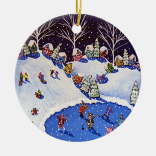 Dist men smidda Winter Ice-Skater som utslocknar r Julgransprydnad Keramik