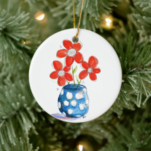 Dist-Orange Blommor i Blue Vas Julgransprydnad Keramik