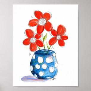 Dist-Orange Blommor i Blue Vas Poster
