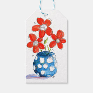 Dist-Orange Blommor i Blue Vas Presentetikett