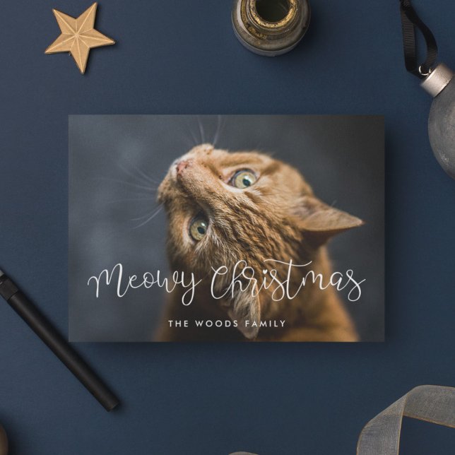 Dist skript Meowy-julfoto Julkort (Skapare uppladdad)