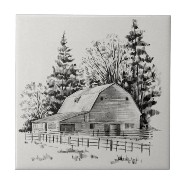 Distant Barn Sketch I Kakelplatta (Framsidan)