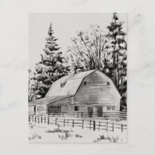 Distant Barn Sketch I Vykort
