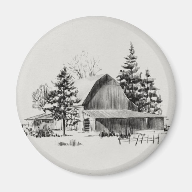 Distant Barn Sketch II Magnet (Framsidan)