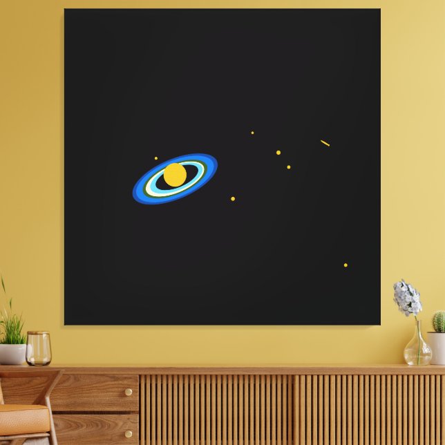 Distant Saturnus avdrift Colorful Ringar Rymden Canvastryck (Insitu (Vardagsrum))