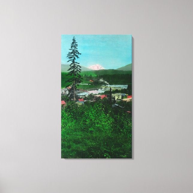Distant View of Glacier Peak and Town Canvastryck (Framsida)