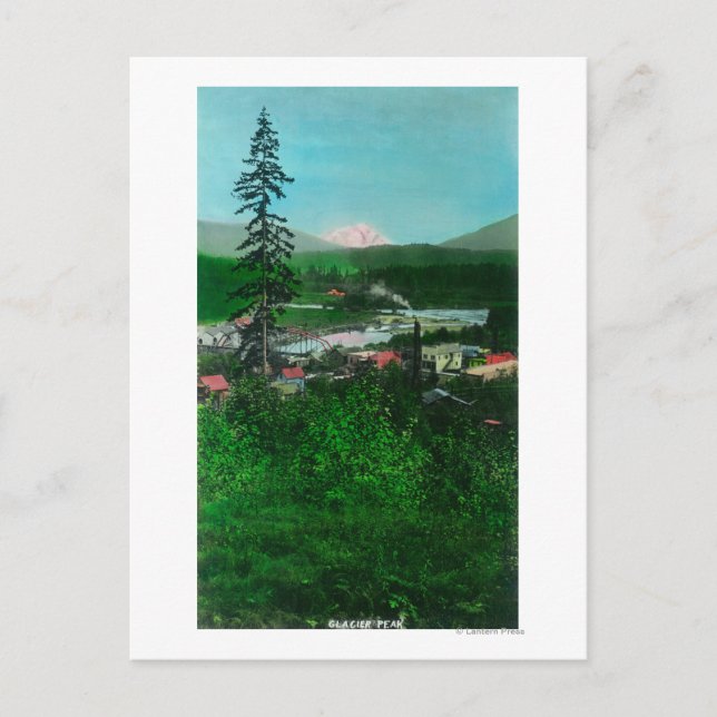 Distant View of Glacier Peak and Town Vykort (Framsida)