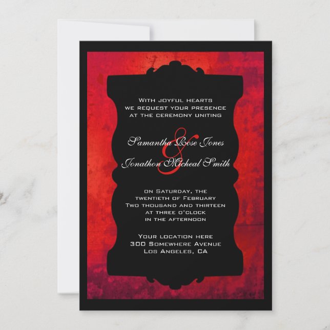 Disted Red Black Gothic Wedding bjudande Inbjudningar (Framsida)