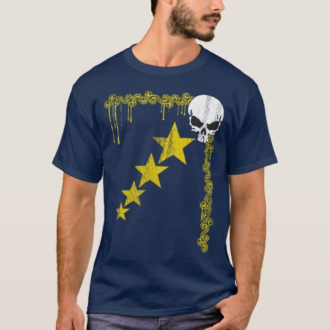 Disted Skull/Star Mönster T-Shirt (Gult) (Framsida)