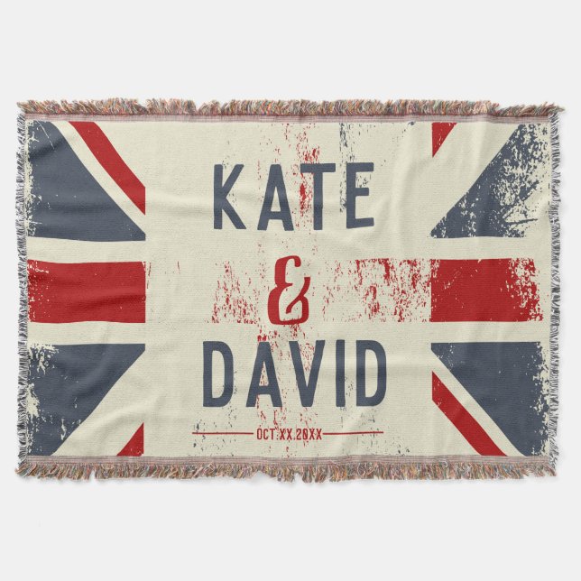 Disted Union Jack Couples Namn Bröllop Gift Mysfilt (Framsidan)