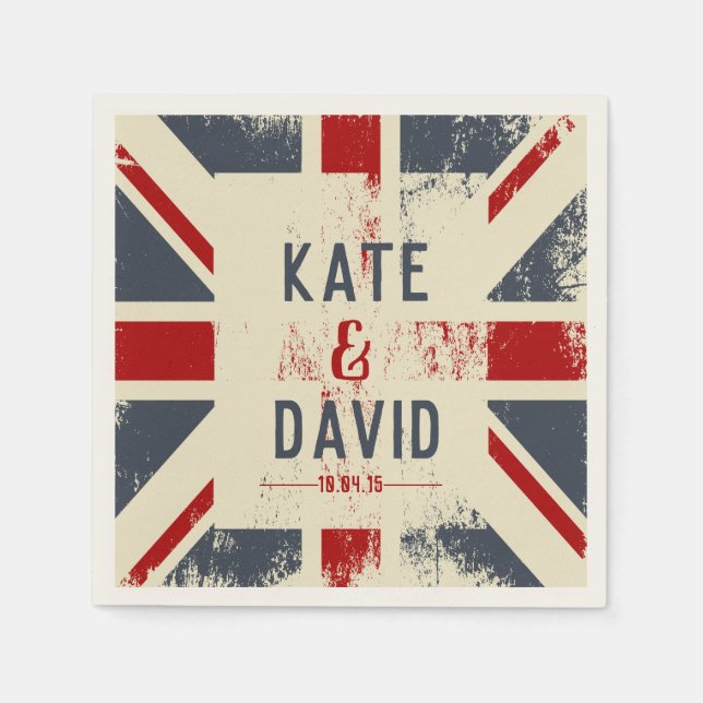 Disted Union Jack Couples Namn Bröllop Gift Pappersservett (Framsidan)