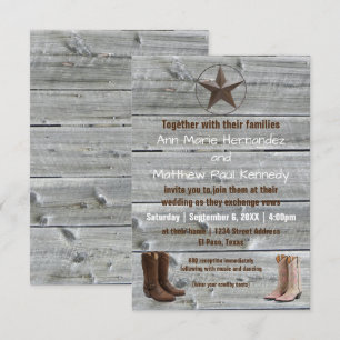 Disted Wood Cowboy Boots-3x5Bröllopsinbjudan Inbjudningar