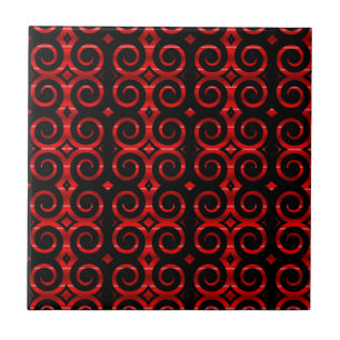 Distinctive Black Swirls (på rött) Kakelplatta