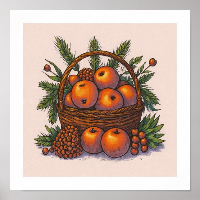 Distinkt färgpalett: Sömlösa orange äpplen Poster (Framsidan)