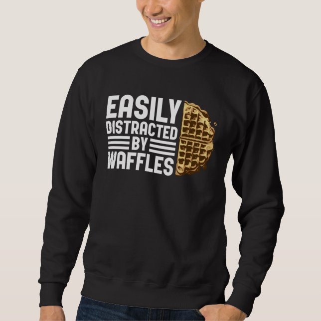 Distracted by Waffles Ironic Saying Waffle Fan Lång Ärmad Tröja (Framsida)