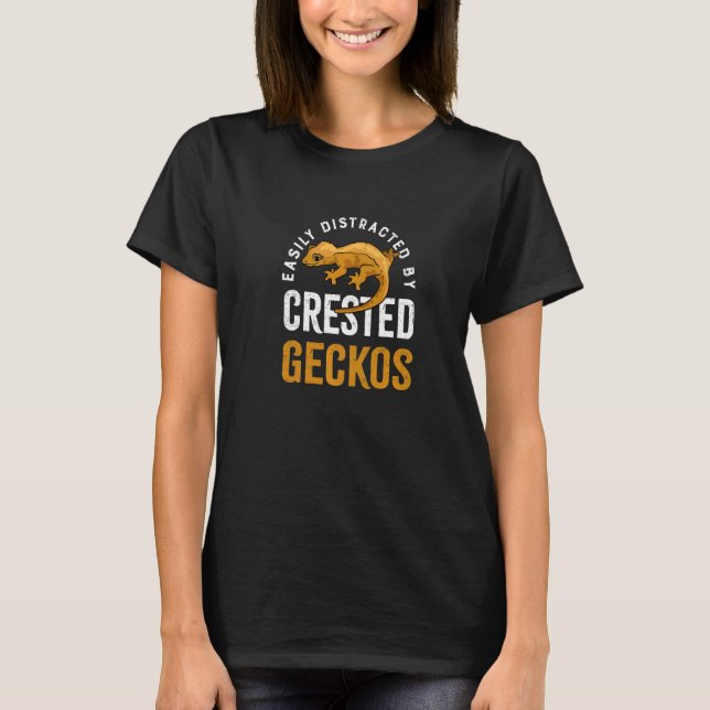 Distraherad av Geckos Cute Lizard Crested Geckos T Shirt (Framsida)