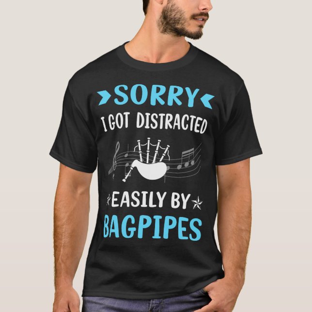 Distraherad säckpipa Säckpipor Säckpipspelare T Shirt (Framsida)