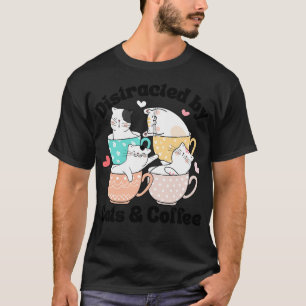 Distraherat av Cats Coffee Cat Lover Cute Mugg Kaw T Shirt
