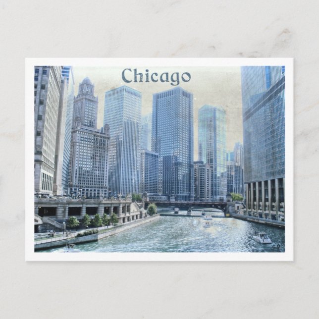 Distress Åldras Downtown Chicago Postcard Vykort (Framsida)