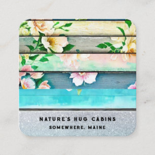 *~* Distress Åldras Wood QR AP49 Flowers Pastel Fyrkantigt Visitkort