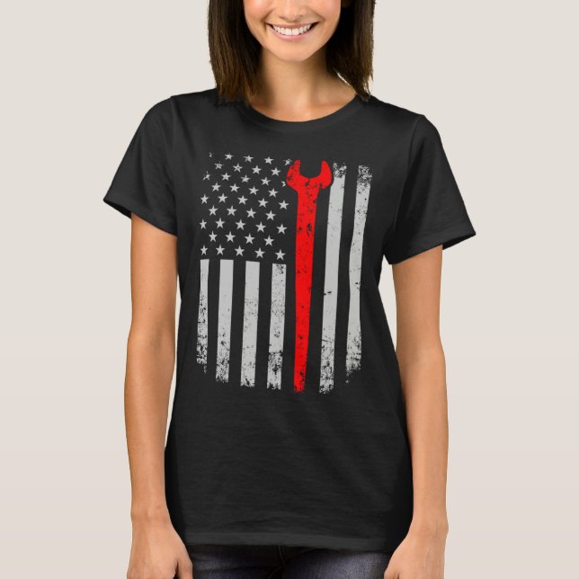 Distress American Flag Ironworker T Shirt (Framsida)