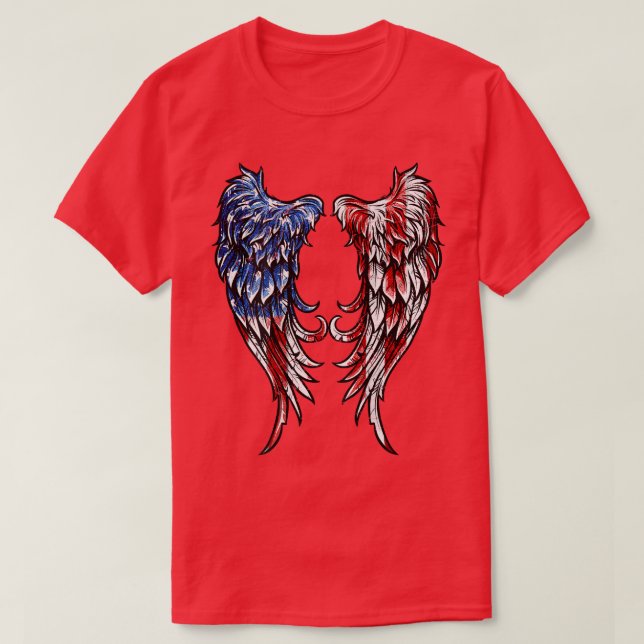 Distress American Flagga Angel Vingar T Shirt (Design framsida)
