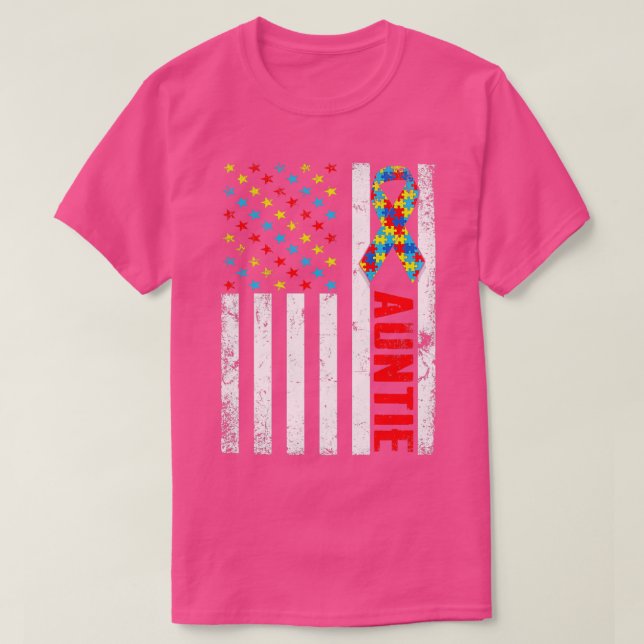 Distress American Flagga Auntie Autism Awareness F T Shirt (Design framsida)