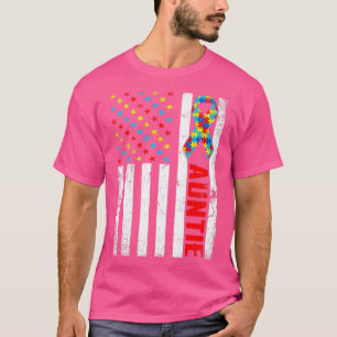 Distress American Flagga Auntie Autism Awareness F T Shirt