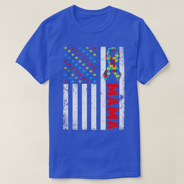 Distress American Flagga Autism Awareness Fam T Shirt (Design framsida)