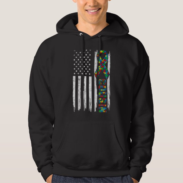 Distress American Flagga Autism Cousin Family Matc Hoodie (Framsida)
