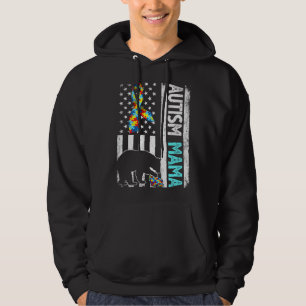 Distress American Flagga Autism Mamma Bear Autisti Hoodie