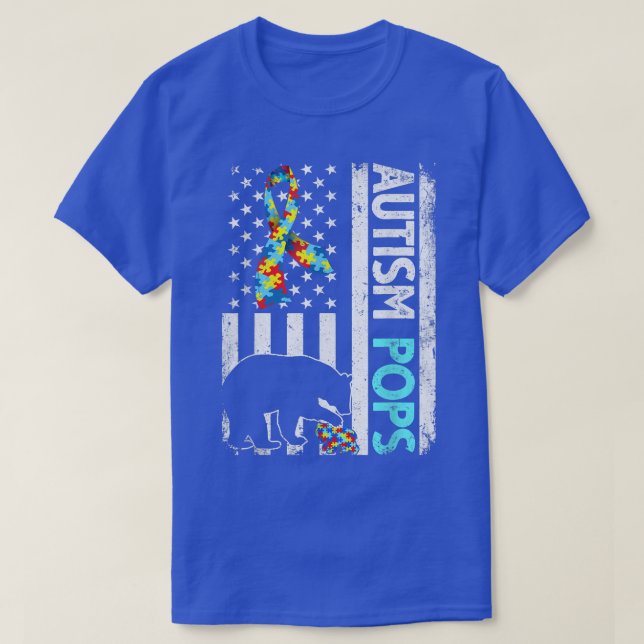 Distress American Flagga Autism Pops Bear Autistic T Shirt (Design framsida)