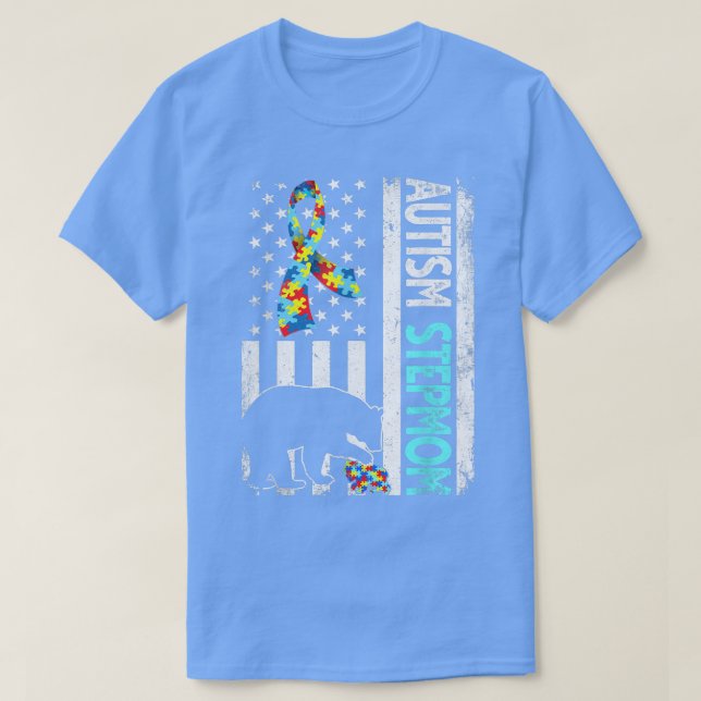 Distress American Flagga Autism Stepmamma Bear Aut T Shirt (Design framsida)