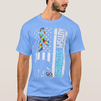 Distress American Flagga Autism Stepmamma Bear Aut T Shirt