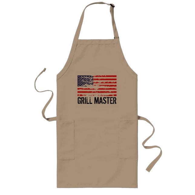 Distress American flagga BBQ apron | Grill master Långt Förkläde (Framsidan)