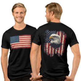 Distress American Flagga & Eagle Manar Ert-Shirt T Shirt
