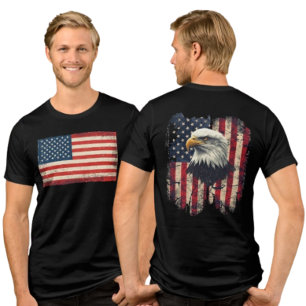 Distress American Flagga & Eagle Manar Ert-Shirt T Shirt
