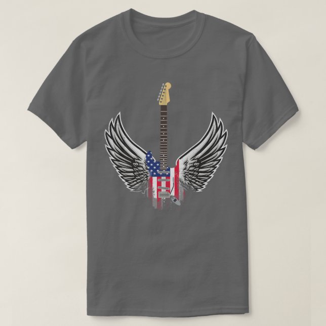 Distress American Flagga Electric Guitar och Vinga T Shirt (Design framsida)