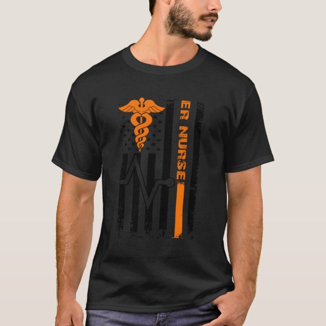Distress American Flagga Er Nurse Shirt Akut T (Framsida)