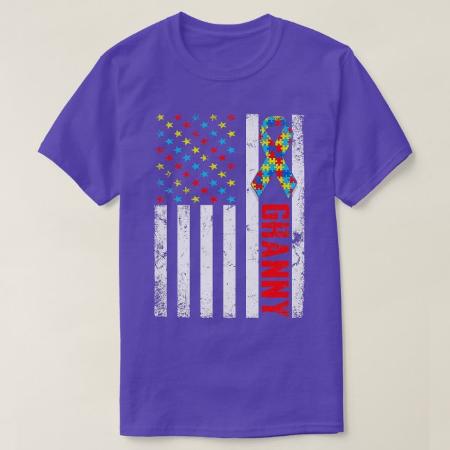 Distress American Flagga Granny Autism Awareness F T Shirt (Design framsida)