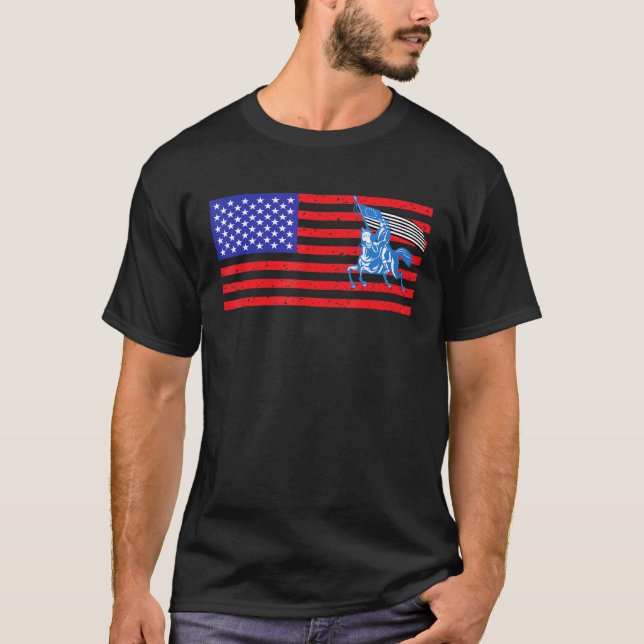 Distress American Flagga Horse 2 T Shirt (Framsida)